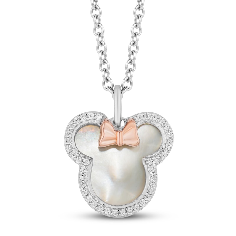 Main Image 1 of Disney Treasures Minnie Mouse Mother of Pearl & Diamond Necklace 1/10 ct tw Sterling Silver & 10K Rose Gold 19