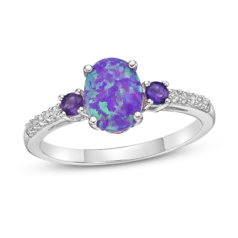Lavender Lab-Created Opal/White Lab-Created Sapphire/Amethyst Ring ...