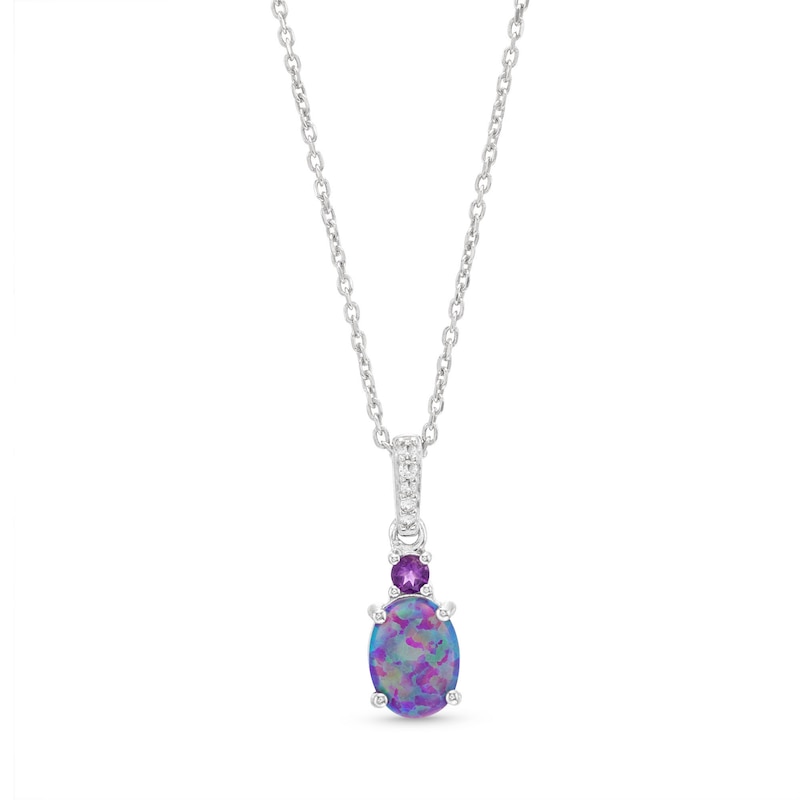 Lavender Lab-Created Opal/White Lab-Created Sapphire/Amethyst Necklace Sterling Silver 18