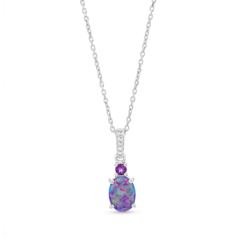 Lavender Lab-Created Opal/White Lab-Created Sapphire/Amethyst Necklace Sterling Silver 18"