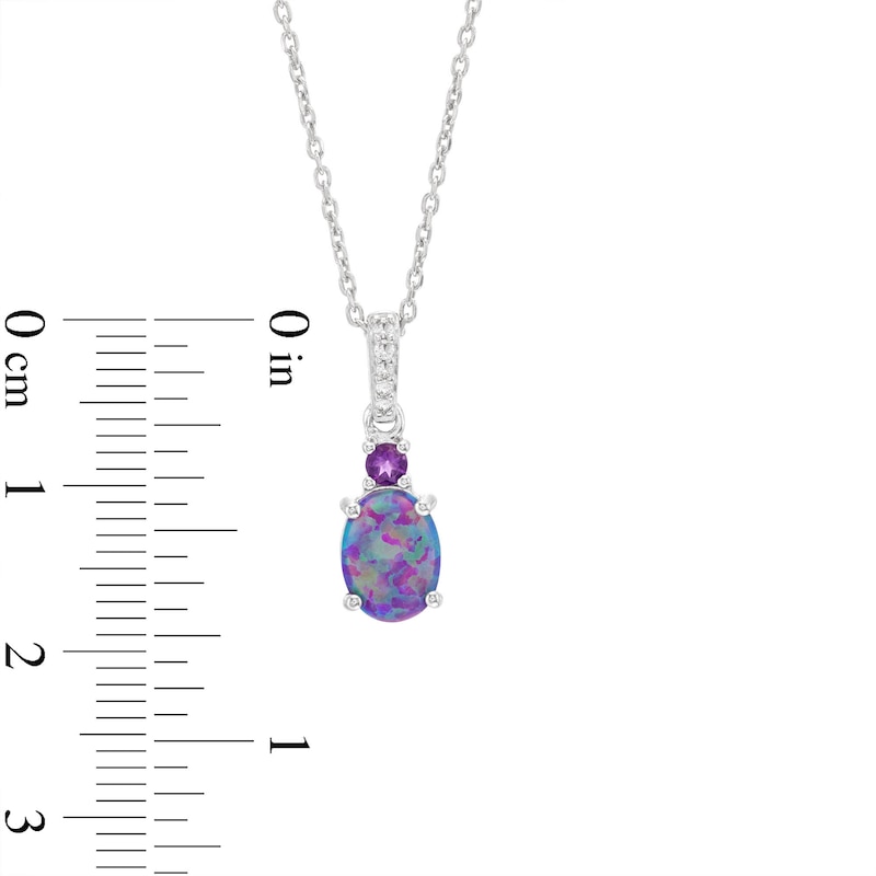 Lavender Lab-Created Opal/White Lab-Created Sapphire/Amethyst Necklace Sterling Silver 18"