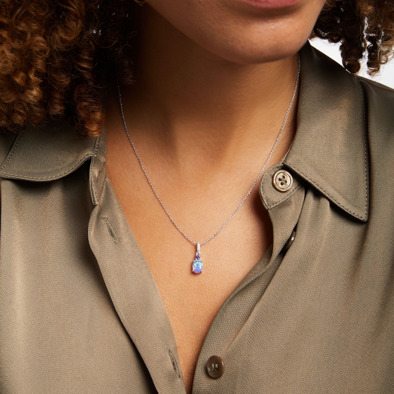 Main Image 4 of Lavender Lab-Created Opal/White Lab-Created Sapphire/Amethyst Necklace Sterling Silver 18&quot;
