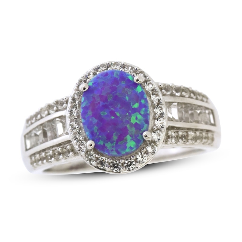 Main Image 1 of Lavender Lab-Created Opal & White Lab-Created Sapphire Ring Sterling Silver