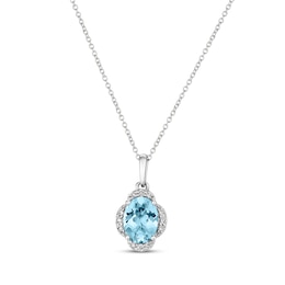 Le Vian Diamond & Aquamarine Necklace 1/10 ct tw 14K Vanilla Gold 18"