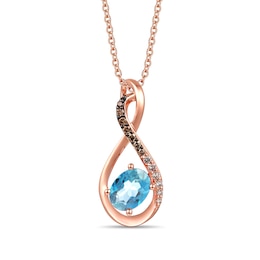 Le Vian Diamond & Blue Topaz Necklace 1/6 ct tw 14K Strawberry Gold 18"