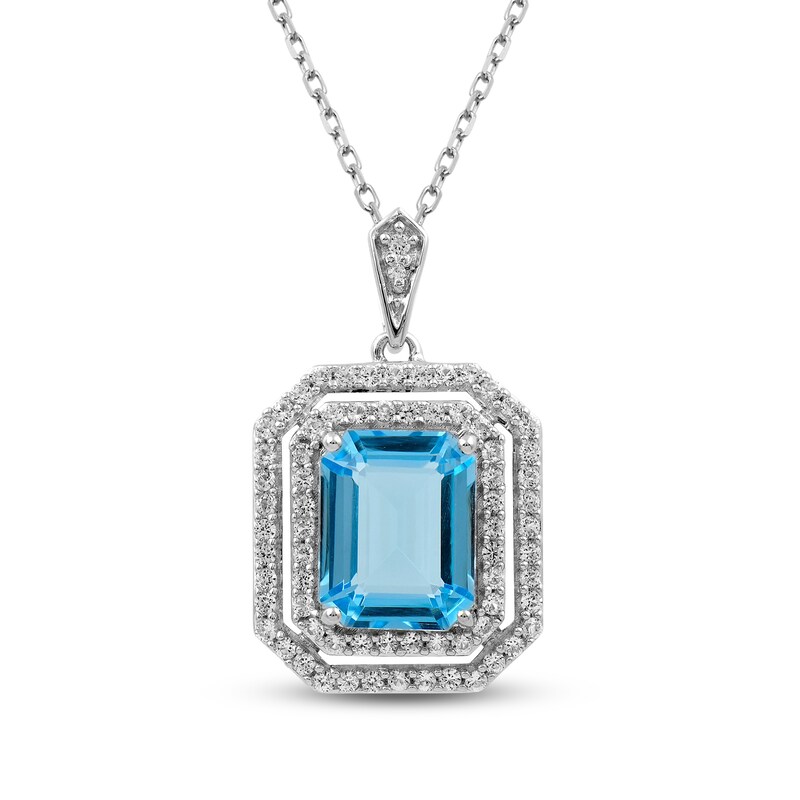Main Image 1 of Swiss Blue Topaz & White Lab-Created Sapphire Necklace Sterling Silver 18&quot;