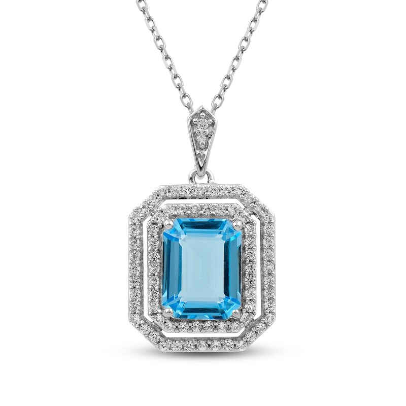 Swiss Blue Topaz & White Lab-Created Sapphire Necklace Sterling Silver 18"