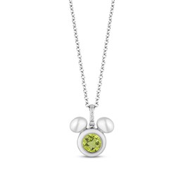 Disney Treasures Mickey Mouse Peridot & Diamond Necklace Sterling Silver 17&quot;