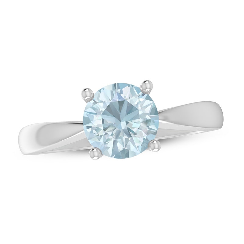 Diamond & Aquamarine Ring Set In Sterling Silver Solitaire 
