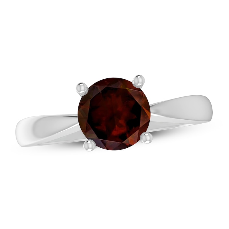 Garnet Solitaire Ring Sterling Silver