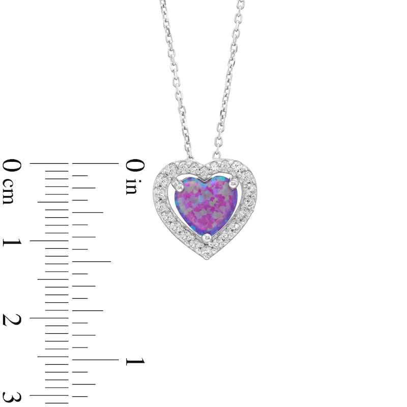 Main Image 3 of Lavender Lab-Created Opal & White Lab-Created Sapphire Heart Necklace Sterling Silver 18&quot;