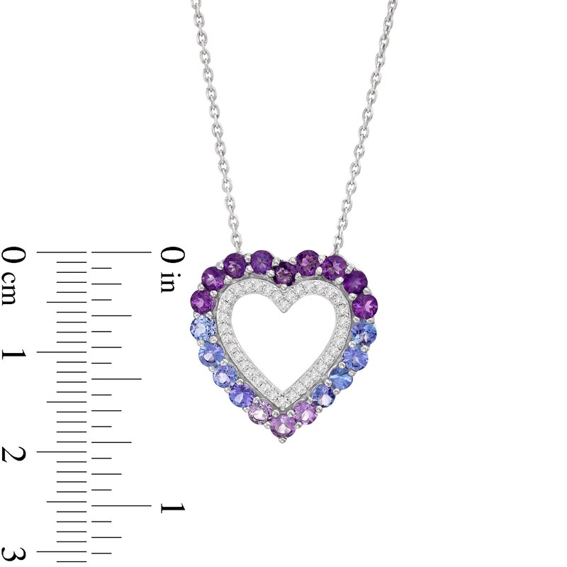 Main Image 2 of Vibrant Shades Amethyst, Tanzanite, White Lab-Created Sapphire Heart Necklace Sterling Silver 18&quot;