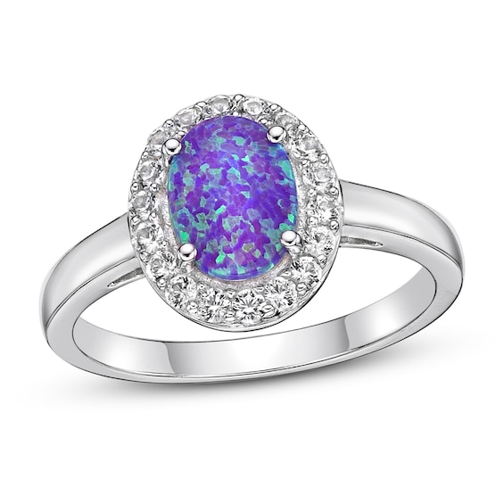Lavender Lab-Created Opal & White Lab-Created Sapphire Ring Sterling ...