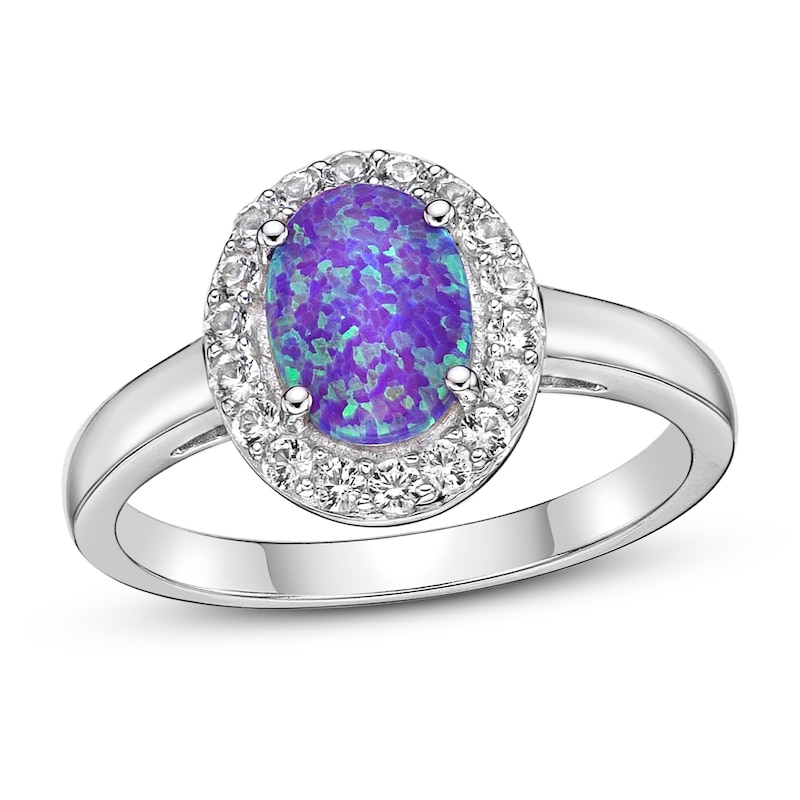Lavender Lab-Created Opal & White Lab-Created Sapphire Ring Sterling Silver