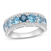 Vibrant Shades Aquamarine, Blue Topaz, White Lab-Created Sapphire Ring Sterling Silver