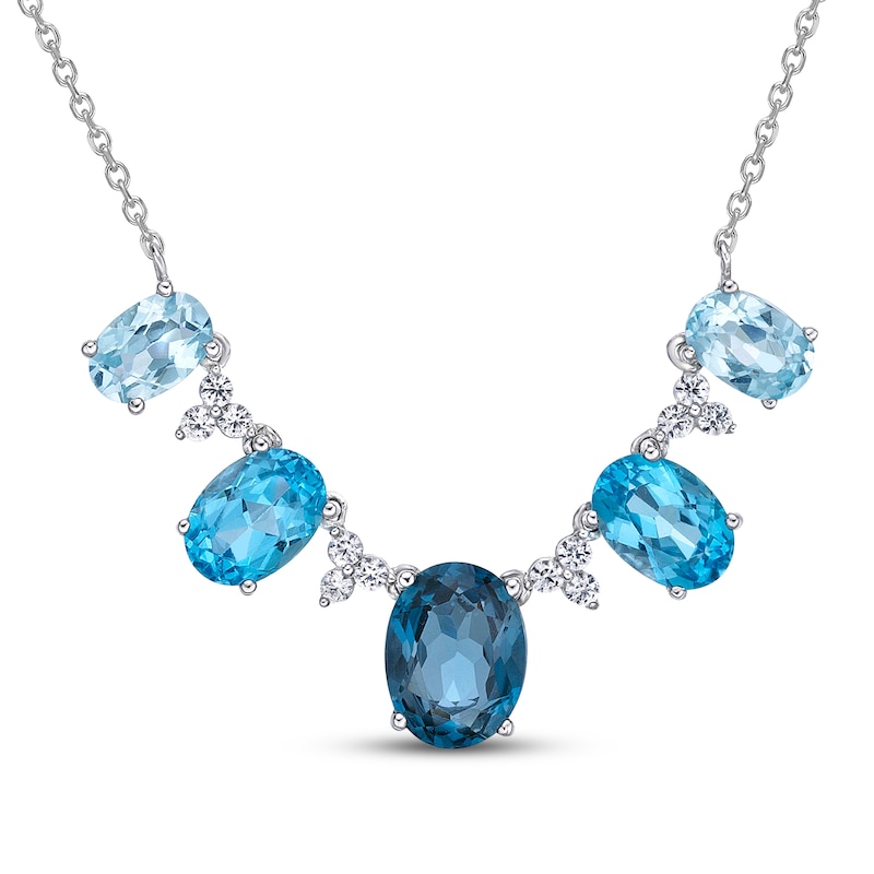 Main Image 1 of Vibrant Shades Blue Topaz & White Lab-Created Sapphire Necklace Sterling Silver 18&quot;