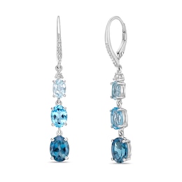 Vibrant Shades Blue Topaz & White Lab-Created Sapphire Dangle Earrings Sterling Silver