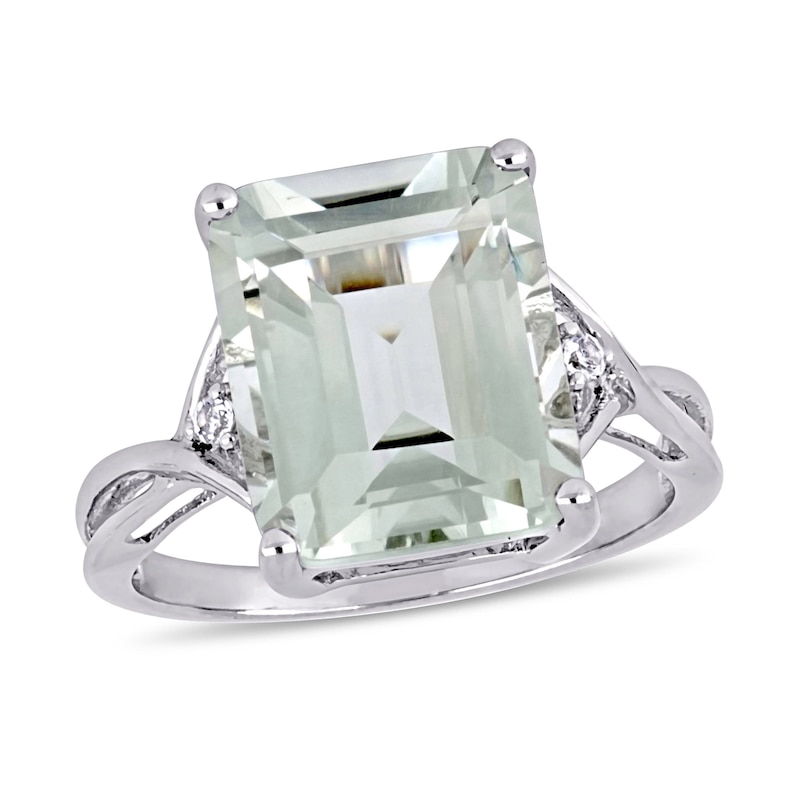 Main Image 1 of Green Quartz & White Topaz Ring Octagon/Round-Cut Sterling Silver