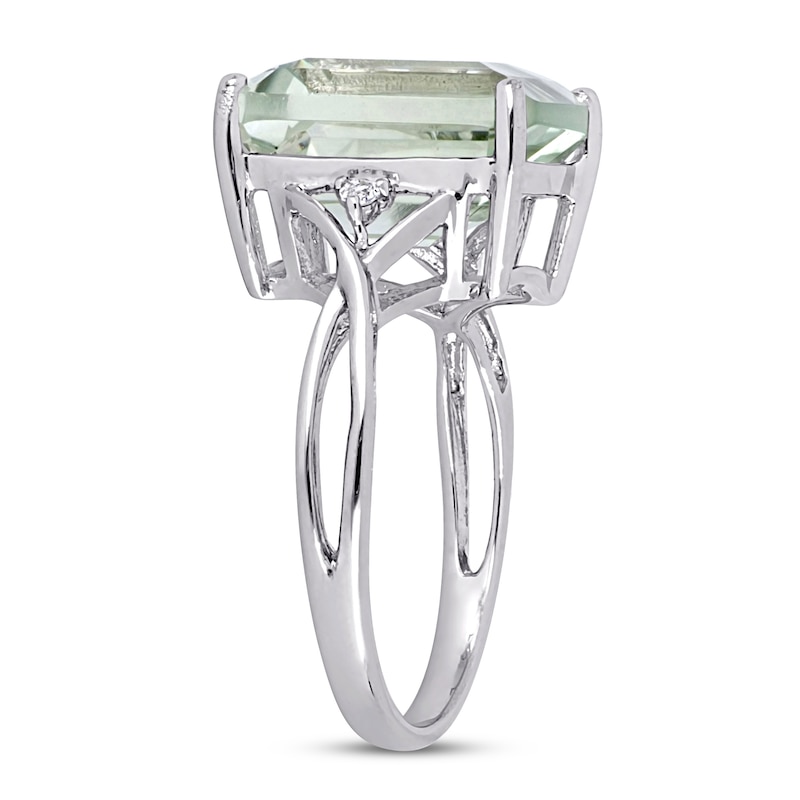 Green Quartz & White Topaz Ring Octagon/Round-Cut Sterling Silver
