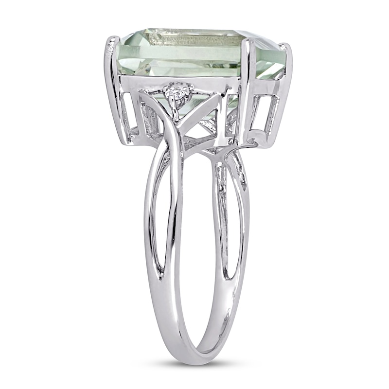 Main Image 2 of Green Quartz & White Topaz Ring Octagon/Round-Cut Sterling Silver