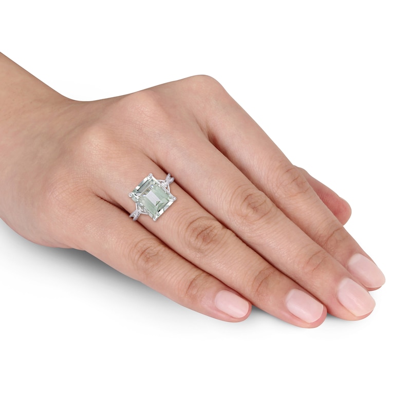 Main Image 4 of Green Quartz & White Topaz Ring Octagon/Round-Cut Sterling Silver
