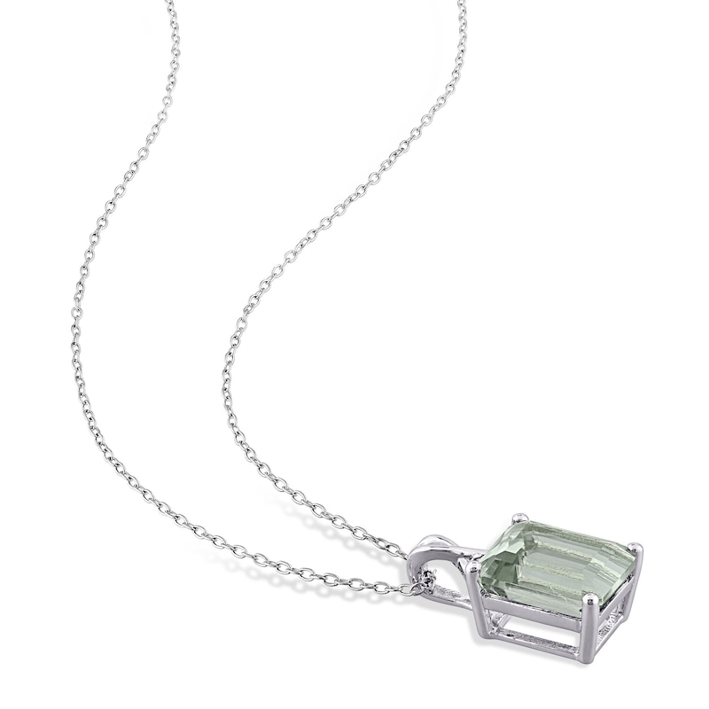Green Quartz & White Topaz Necklace Octagon/Round-Cut Sterling Silver 18"