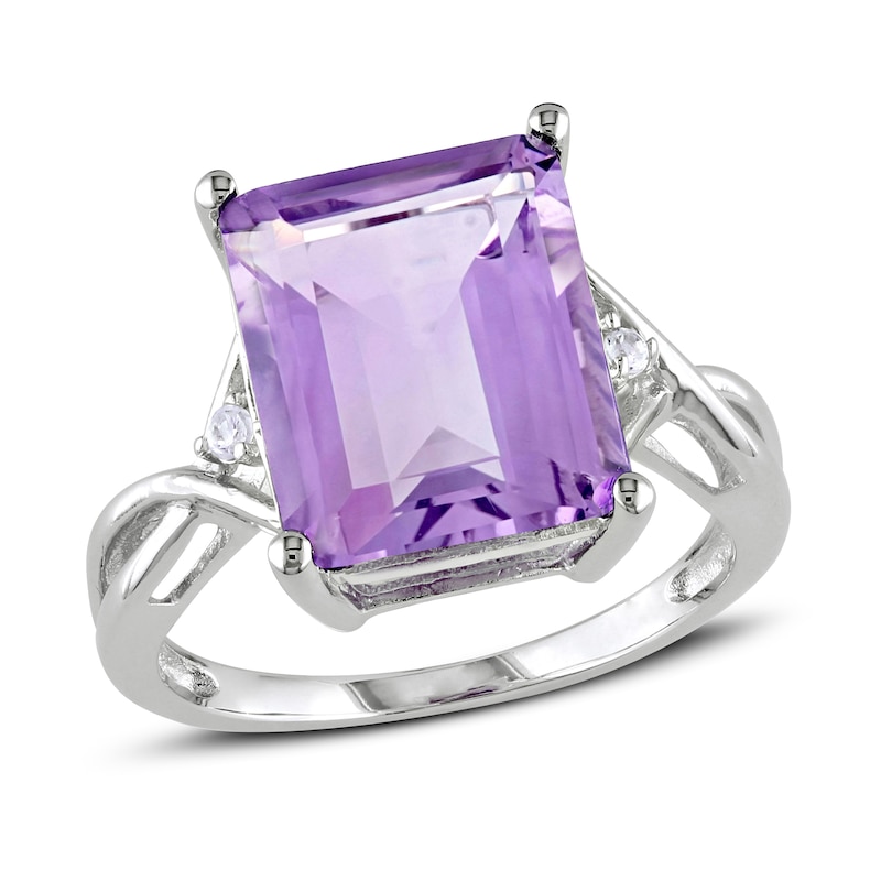 Main Image 1 of Amethyst & White Topaz Ring Octagon/Round-Cut Sterling Silver
