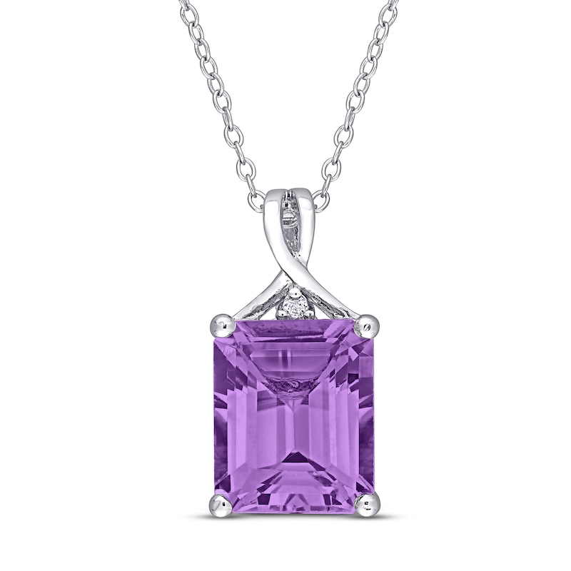 Amethyst & White Topaz Necklace Octagon/Round-Cut Sterling Silver 18"