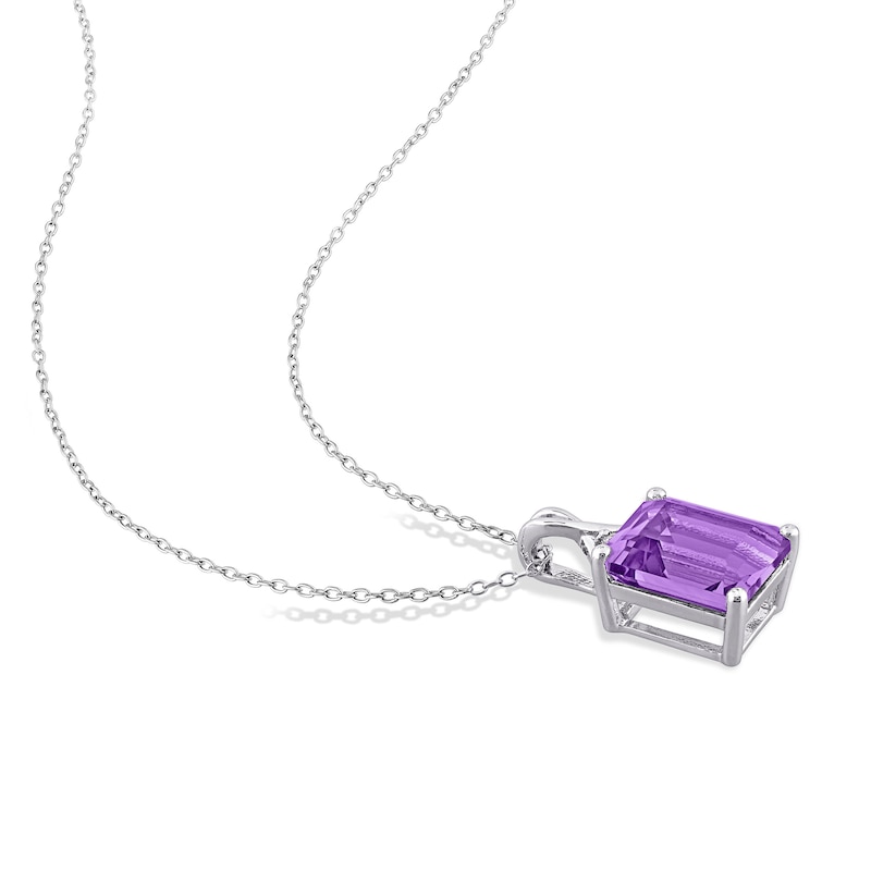 Main Image 2 of Amethyst & White Topaz Necklace Octagon/Round-Cut Sterling Silver 18&quot;