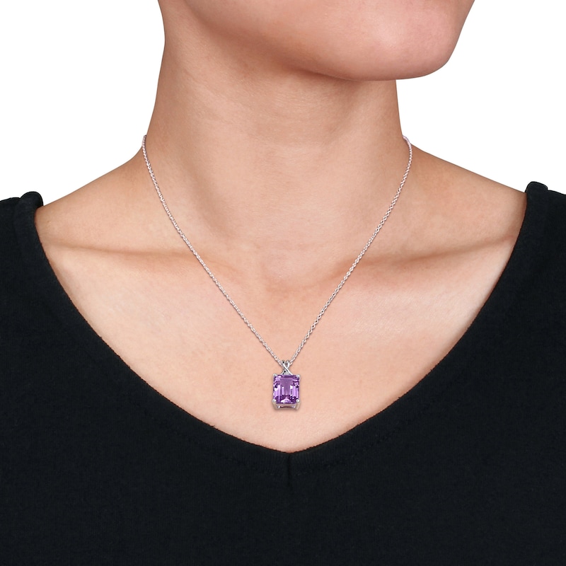 Main Image 3 of Amethyst & White Topaz Necklace Octagon/Round-Cut Sterling Silver 18&quot;
