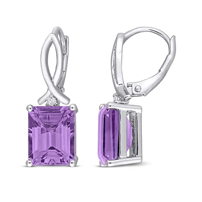 Amethyst & White Topaz Earrings Octagon/Round-Cut Sterling Silver