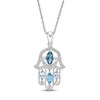 Blue Topaz & White Lab-Created Sapphire Hamsa Necklace Sterling Silver 18"