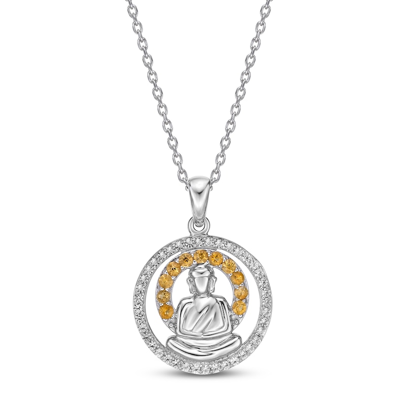 Main Image 1 of Citrine & White Lab-Created Sapphire Buddha Necklace Sterling Silver 18&quot;