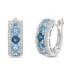 Thumbnail Image 0 of Vibrant Shades Blue Topaz & White Lab-Created Sapphire Huggie Hoop Earrings Round-Cut Sterling Silver