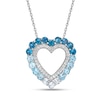 Thumbnail Image 0 of Vibrant Shades Blue Topaz & White Lab-Created Sapphire Heart Necklace Round-Cut Sterling Silver 18"