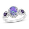 Lavender Lab-Created Opal/Amethyst/White Lab-Created Sapphire Ring Sterling Silver