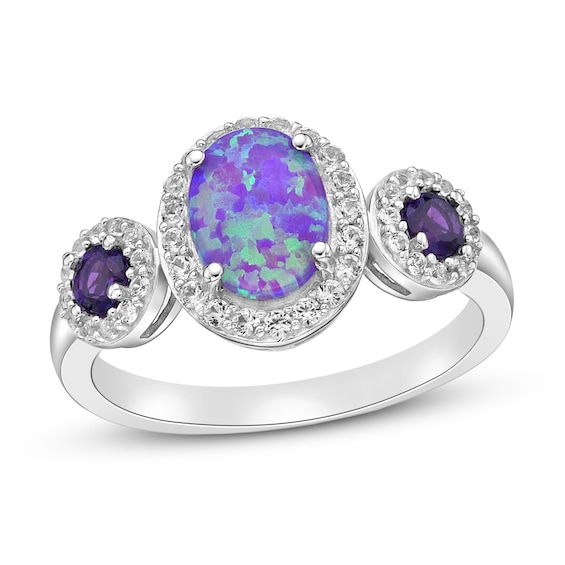 Lavender Lab-Created Opal/Amethyst/White Lab-Created Sapphire Ring ...