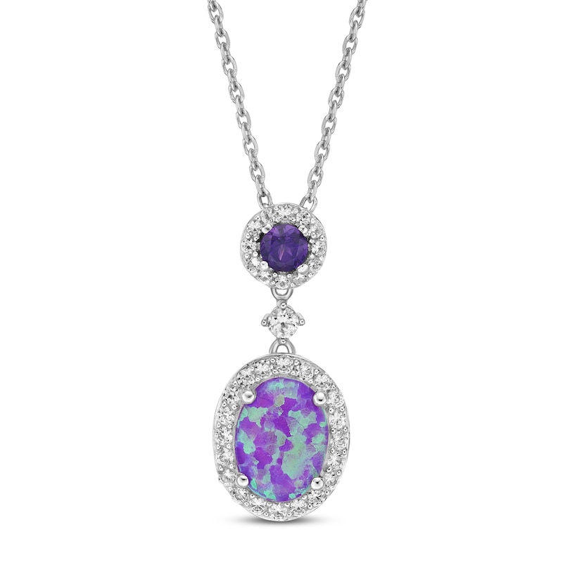 Lavender Lab-Created Opal/Amethyst/White Lab-Created Sapphire Necklace Sterling Silver 18"