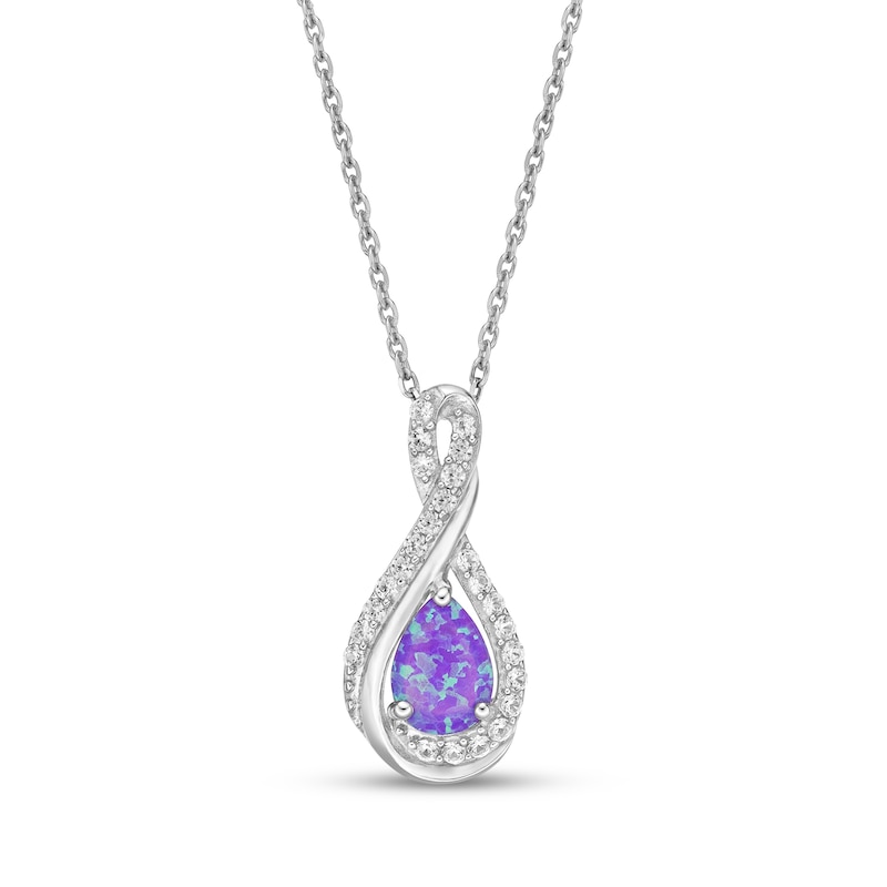 Main Image 1 of Lavender Lab-Created Opal & White Lab-Created Sapphire Necklace Pear/Round-Cut Sterling Silver 18&quot;