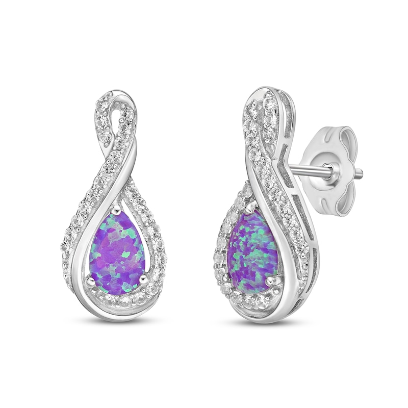 Main Image 1 of Lavender Lab-Created Opal & White Lab-Created Sapphire Earrings Sterling Silver