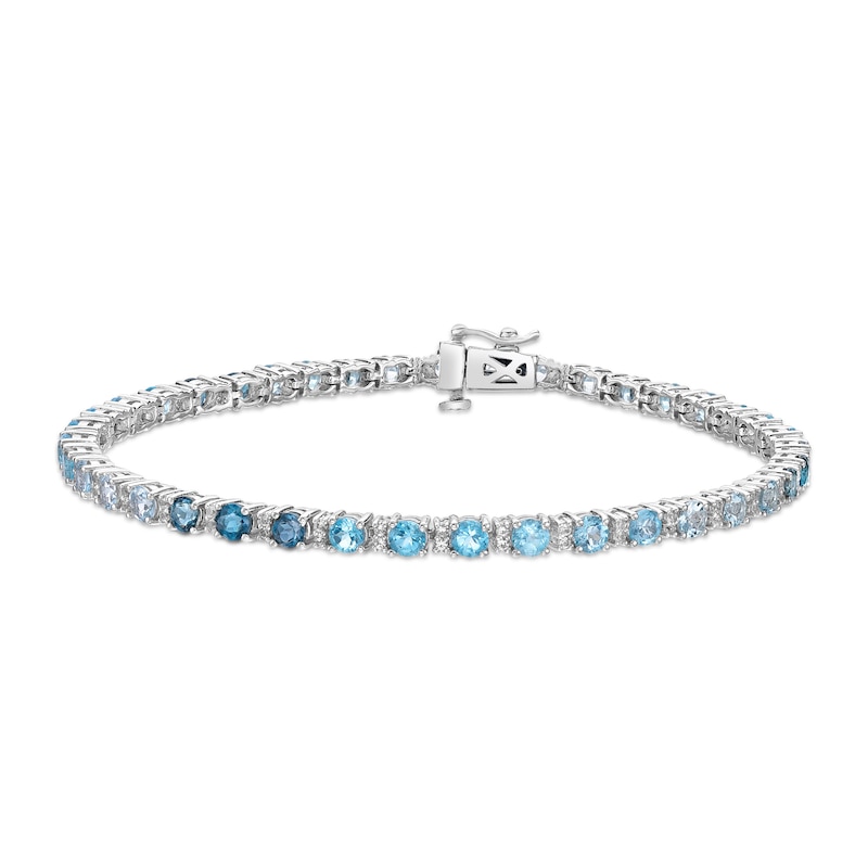 Main Image 1 of Vibrant Shades Aquamarine, Blue Topaz & White Lab-Created Sapphire Bracelet Round-Cut Sterling Silver 7.25&quot;