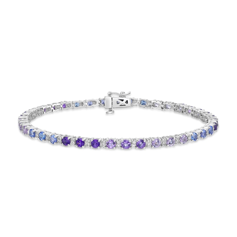 Main Image 1 of Vibrant Shades Tanzanite, Amethyst, White Lab-Created Sapphire Bracelet Round-Cut Sterling Silver 7.25&quot;