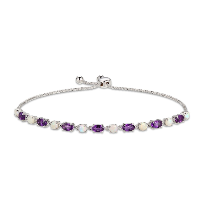 Main Image 1 of Amethyst & Opal Bolo Bracelet Oval/Round-Cut Sterling Silver 9.5&quot;