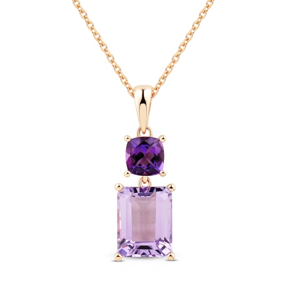Amethyst Necklace Emerald/Cushion-Cut 10K Rose Gold 18"
