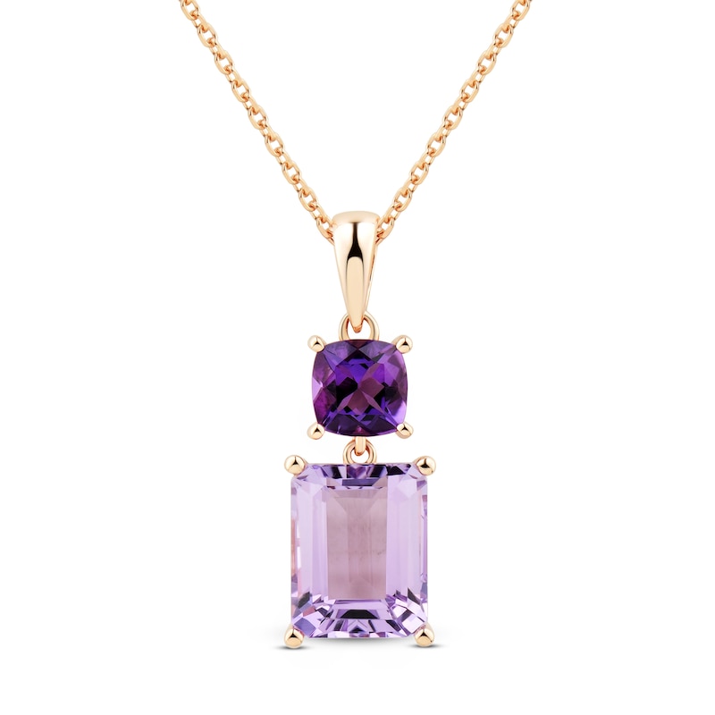 Main Image 1 of Amethyst Necklace Emerald/Cushion-Cut 10K Rose Gold 18&quot;