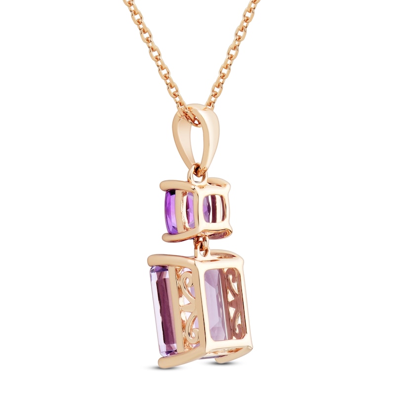 Main Image 3 of Amethyst Necklace Emerald/Cushion-Cut 10K Rose Gold 18&quot;