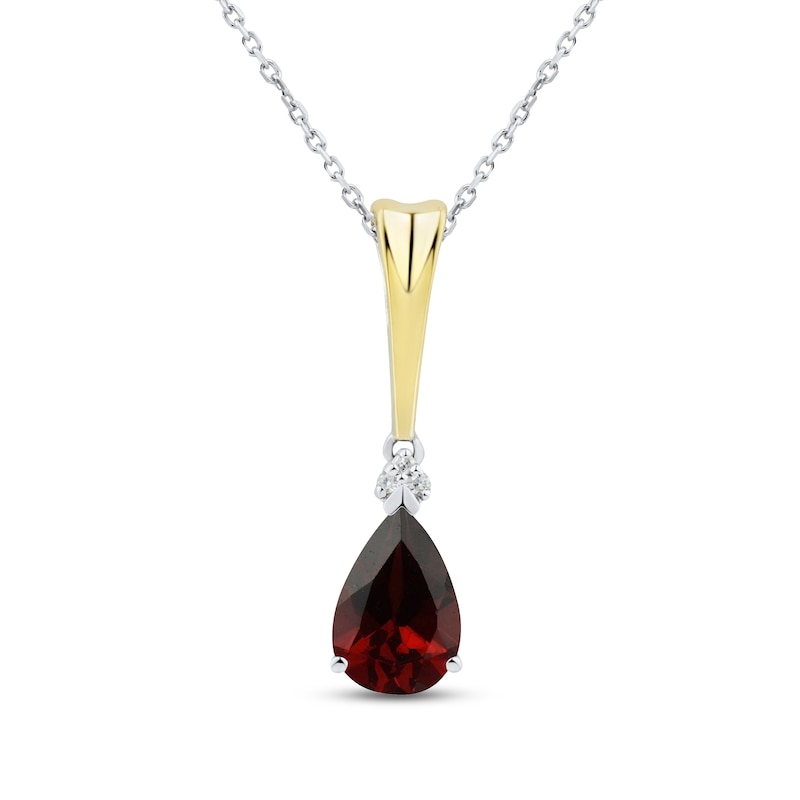 Main Image 1 of Garnet & Diamond Necklace Sterling Silver/10K Yellow Gold 18&quot;