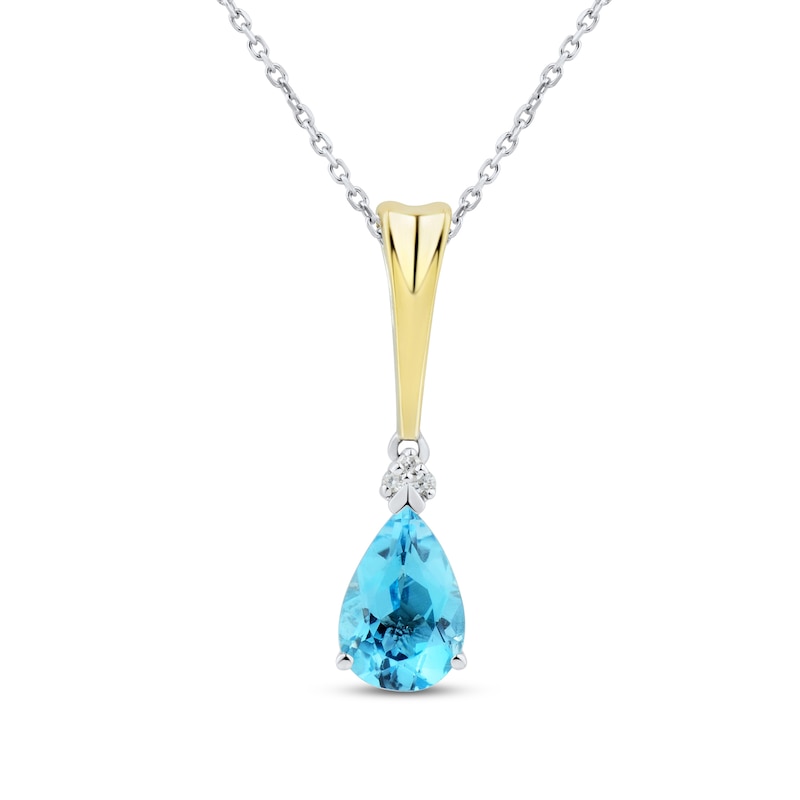 Swiss Blue Topaz & Diamond Necklace Sterling Silver/10K Yellow Gold 18"