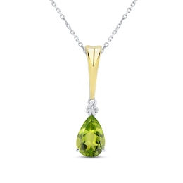 Peridot & Diamond Necklace Sterling Silver/10K Yellow Gold 18"