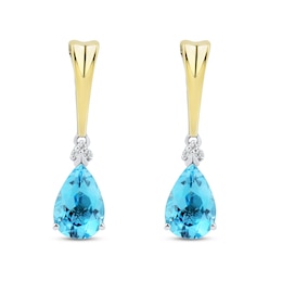 Swiss Blue Topaz & Diamond Earrings Sterling Silver/10K Yellow Gold